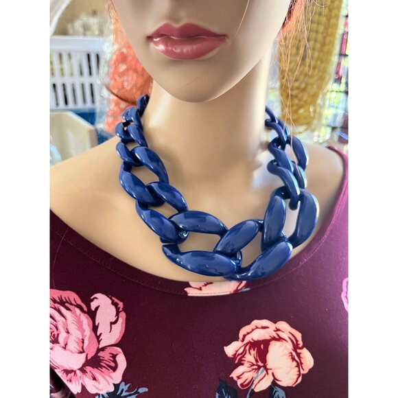 Acrylic necklace  big chunky royal blue acrylic large Blue link chain necklace - Picture 1 of 9
